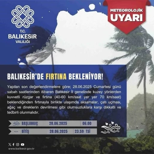 Meteoroloji’den Balıkesir’e fırtına uyarısı
