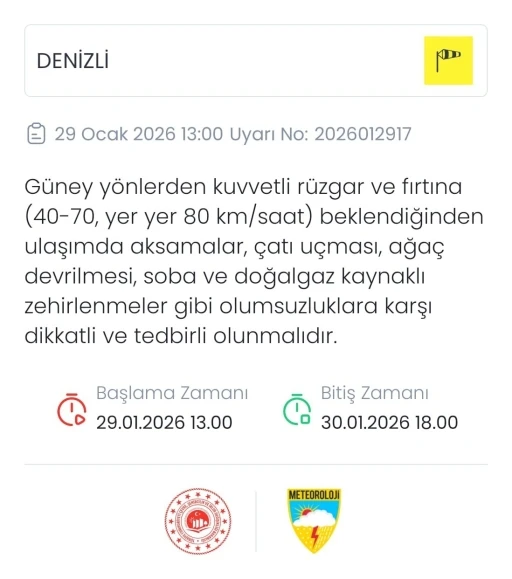 Meteoroloji Denizli i&ccedil;in fırtına uyarısında bulundu
