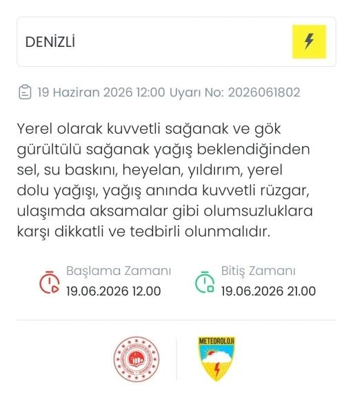 Meteoroloji Denizli i&ccedil;in yerel kuvvetli sağanak ve dolu uyarısı yaptı
