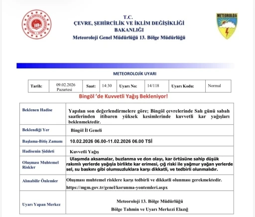 Meteorolojiden Bing&ouml;l i&ccedil;in kuvvetli yağış uyarısı
