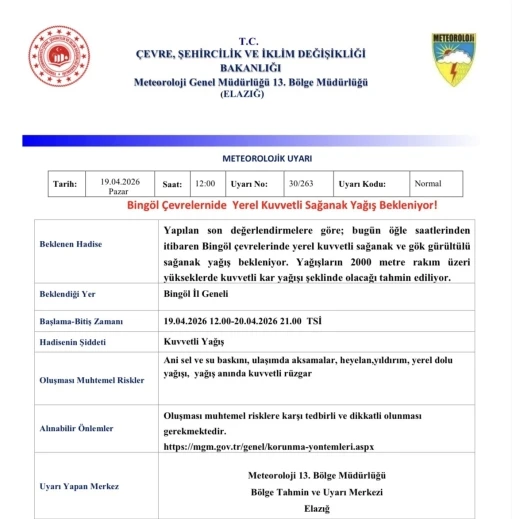 Meteorolojiden Bing&ouml;l i&ccedil;in yağış uyarısı
