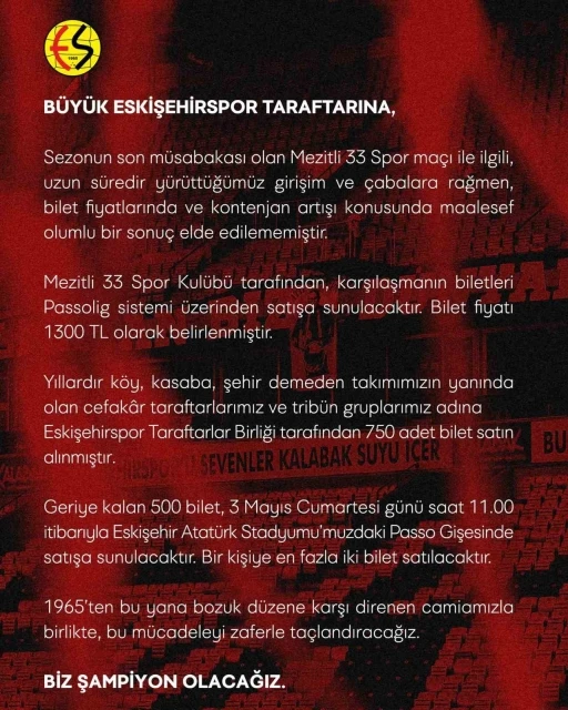 Mezitli 33 Spor karşılaşması için deplasman kontenjanı arttırılamadı
