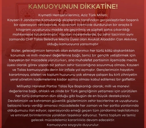 MHP&rsquo;den uyuşturucuyla yakalanan CHP&rsquo;li meclis &uuml;yesine tepki
