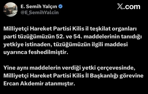 MHP Kilis İl Teşkilatı feshedildi

