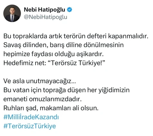Milletvekili Hatipoğlu: &quot;Bu topraklarda artık terörün defteri kapanmalıdır&quot;

