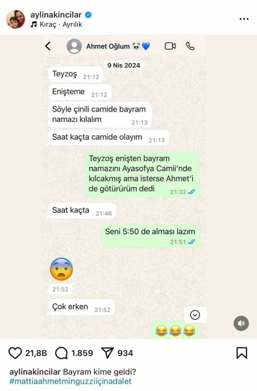 Minguzzi’nin teyzesinden duygulandıran bayram paylaşımı : &quot;Bayram kime geldi&quot;
