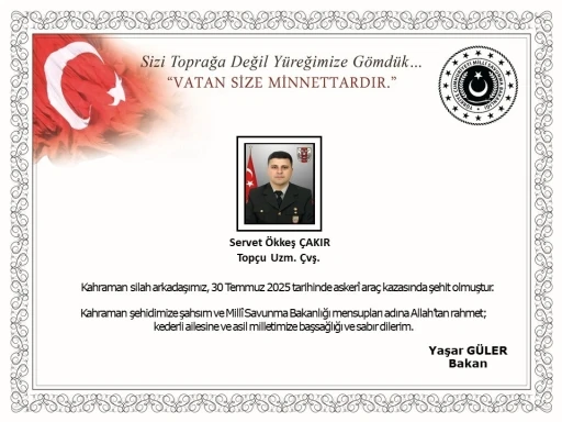 MSB: Edirne’de meydana gelen araç kazasında 1 asker şehit oldu
