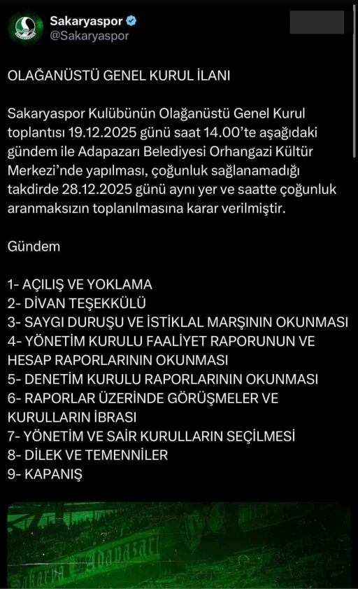 Muhammet Kıratlı’nın istifası sonrası Sakaryaspor’da kongre süreci başladı
