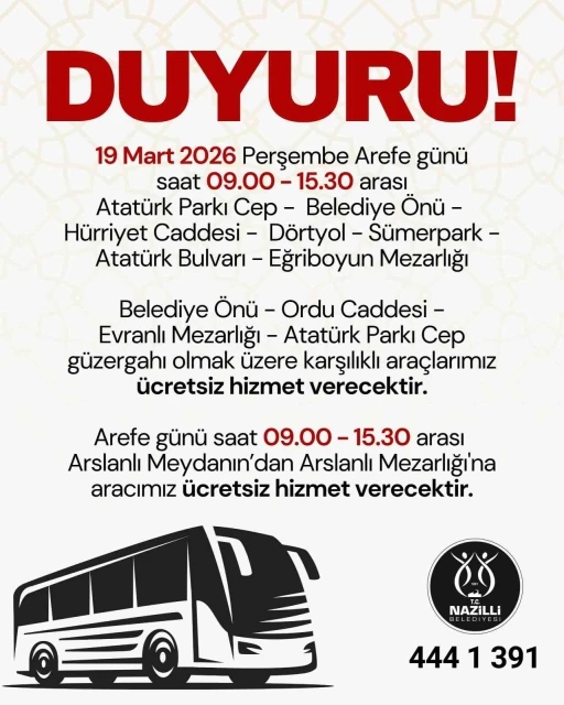 Nazilli&rsquo;de Ramazan Bayramı &ouml;ncesi mezarlıklara &uuml;cretsiz servis hizmeti
