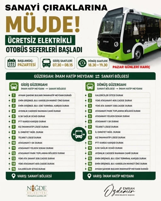Niğde Belediyesi &uuml;reten ellerin yanında: Sanayi &ccedil;ıraklarına &uuml;cretsiz ulaşım
