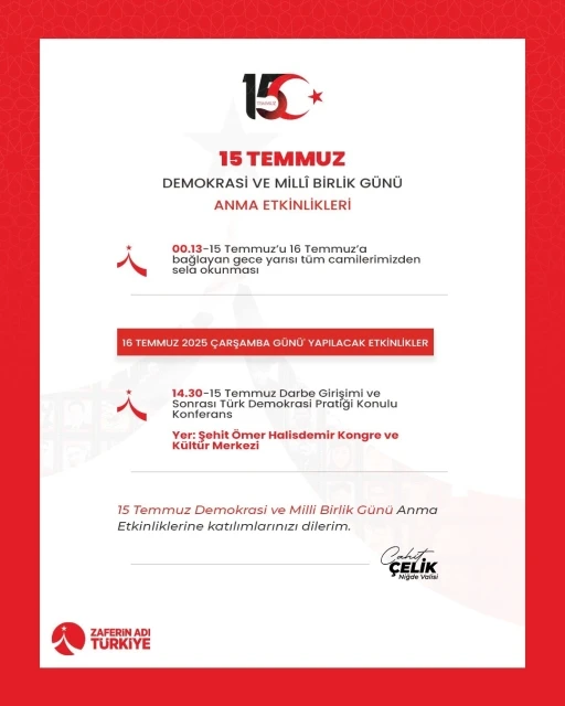 Niğde’de 15 Temmuz Şehitleri dualarla anılacak

