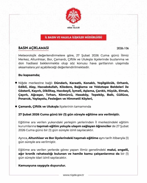 Niğde&rsquo;de bazı okullarda eğitime ara verildi
