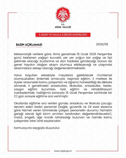 Niğde&rsquo;de eğitime kar engeli
