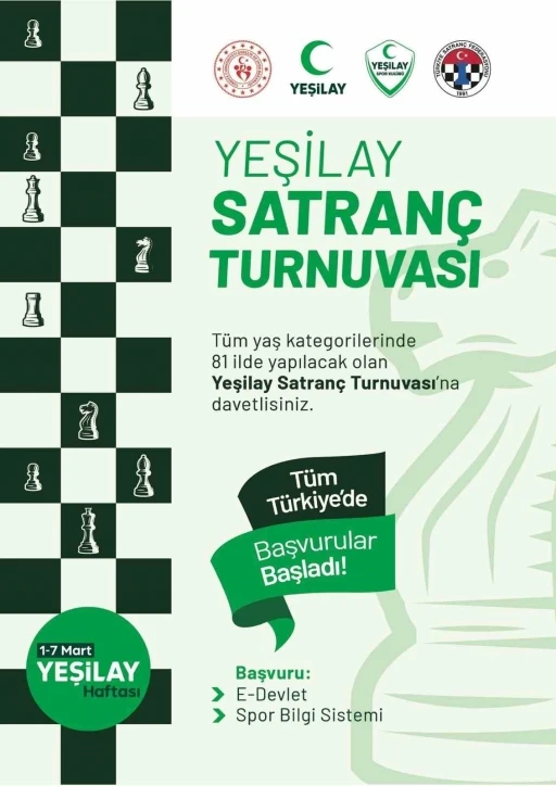 Niğde&rsquo;de Yeşilay Haftası Satran&ccedil; Turnuvası i&ccedil;in başvurular başladı
