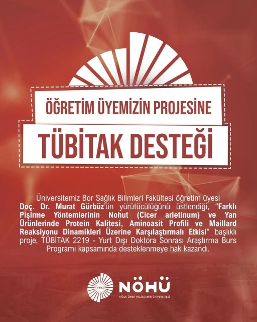 N&Ouml;H&Uuml; projesi T&Uuml;BİTAK tarafından desteklenmeye hak kazandı
