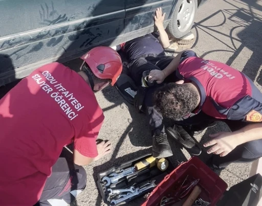 Ordu&rsquo;da otomobilin egzoz muhafazasına sıkışan yavru kedi kurtarıldı
