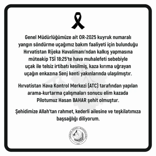 Orman Genel Müdürü Karacabey’den şehit pilot için başsağlığı mesajı
