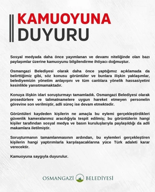 Osmangazi Belediyesi’nden barınakta yaşananlarla ilgili açıklama
