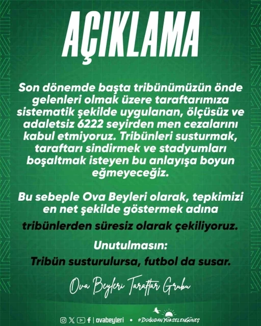 Ova Beyleri trib&uuml;nlerden s&uuml;resiz &ccedil;ekildiğini a&ccedil;ıkladı
