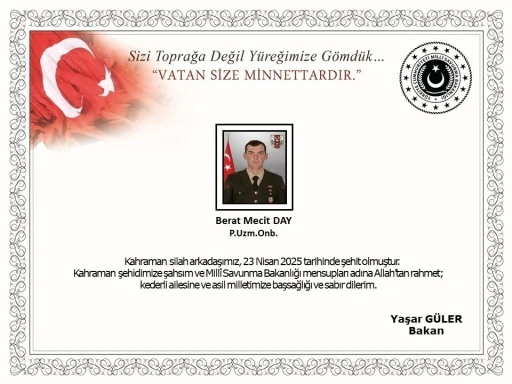 Pençe-Kilit operasyonu bölgesinde 1 asker şehit oldu
