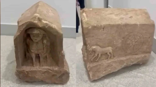 Roma dönemine ait, değeri 5 milyon lira: İnsan ve hayvan figürlü mezar steli ele geçirildi
