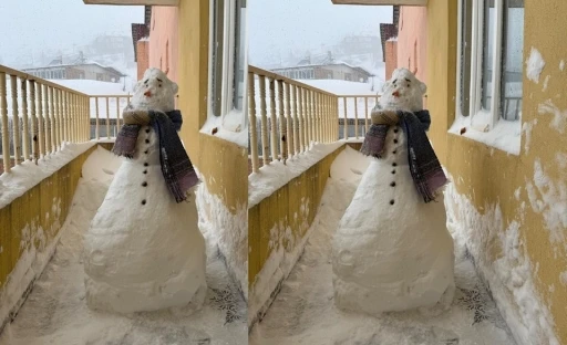 Sağlık&ccedil;ılardan balkonda kardan adam
