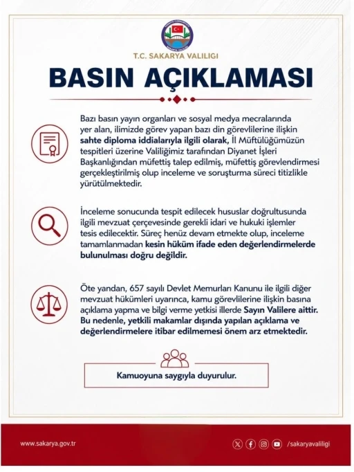 Sakarya Valiliğinden sahte imam iddialarına ilişkin a&ccedil;ıklama
