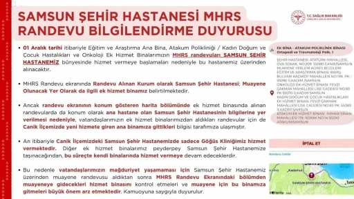 Samsun Şehir Hastanesi randevularında &quot;hizmet binası karışıklığı&quot;na dikkat
