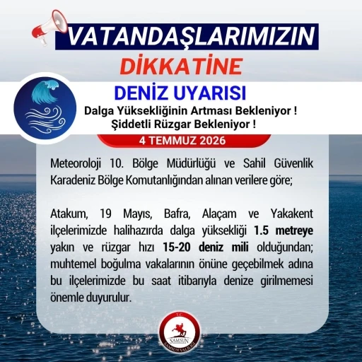 Samsun Valiliği&rsquo;nden &rsquo;denize girilmemesi&rsquo; uyarısı
