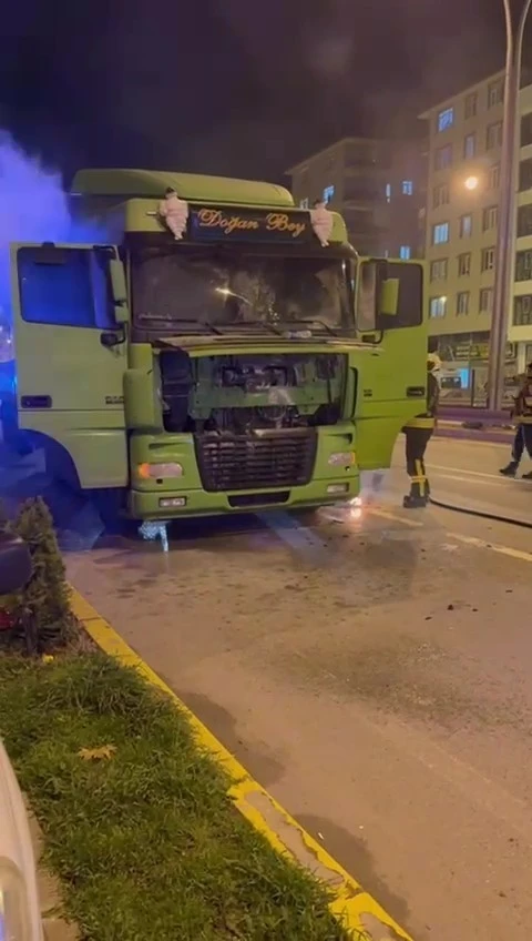 Seyir halindeki tır alev aldı
