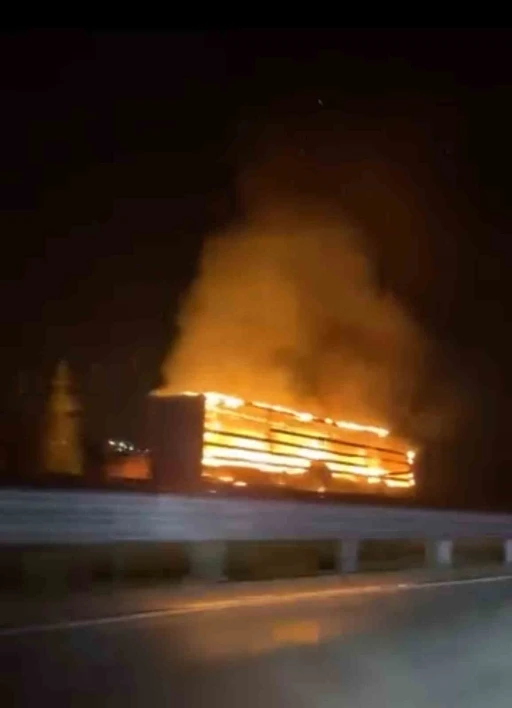 Seyir halindeki tırın lastiği alev aldı
