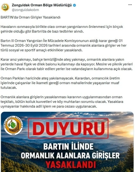 Sıcaklıklar arttı, ormanlara giriş yasaklandı
