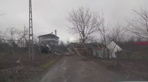 Şiddetli r&uuml;zgar ortalığı savaş alanına &ccedil;evirdi: Yıkılan ağa&ccedil;lar ve baraka yolu kapattı
