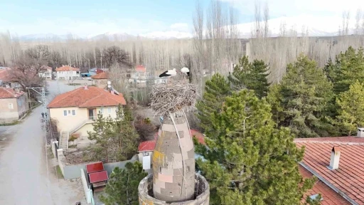 Şıhbarak mahallesinde baharın m&uuml;jdecisi leylekler yuvalarına d&ouml;nd&uuml;
