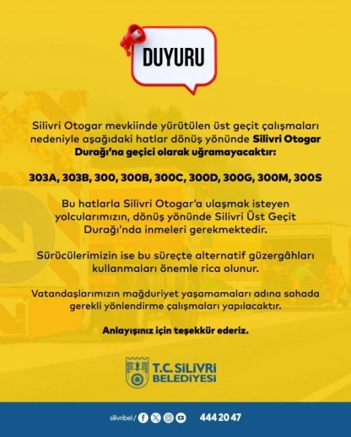 Silivri’de bazı otobüs hatları güzergah değiştirdi
