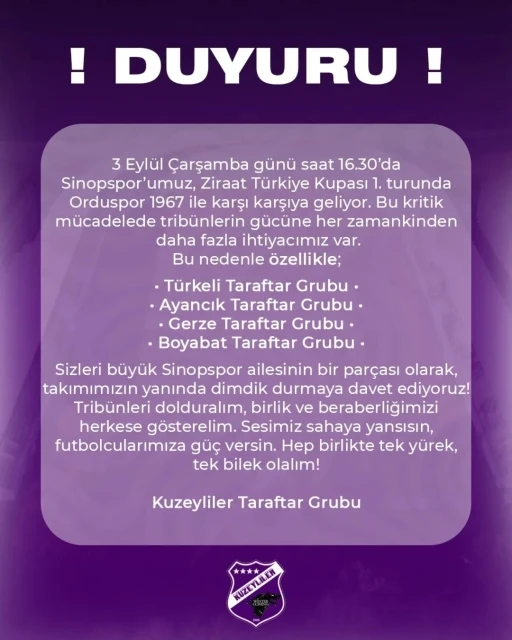 Sinopspor taraftarından destek çağrısı

