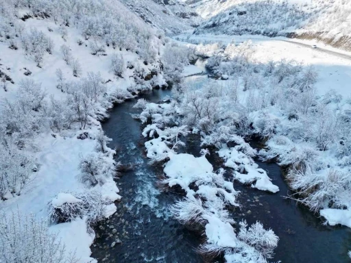 Şırnak&rsquo;ta beyaza b&uuml;r&uuml;nen dağ ve ağa&ccedil;lar g&ouml;z kamaştırdı
