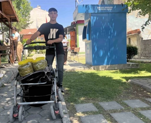 Sokak sokak dolaşıp bebek arabasına yüklediği salamura yaprakları satıyor
