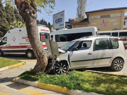Tansiyonu düşen sürücü, yayalara çarpmamak için ağaca çarptı
