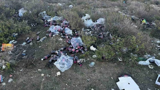 Tarihi ge&ccedil;miş y&uuml;zlerce şalgam suyu şişesini ormanlık alana attılar

