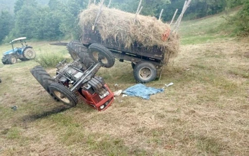 Tarlada devrilen traktörün altında kalan sürücü ağır yaralandı
