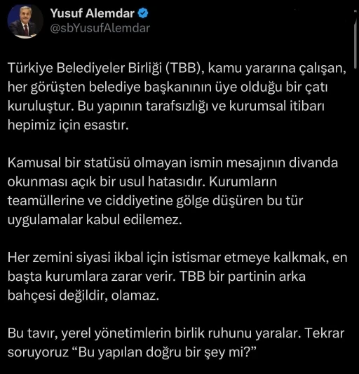 TBB&rsquo;de kriz oluşturan &lsquo;mektup&rsquo; gerginliği sonrası Alemdar&rsquo;dan sert eleştiri
