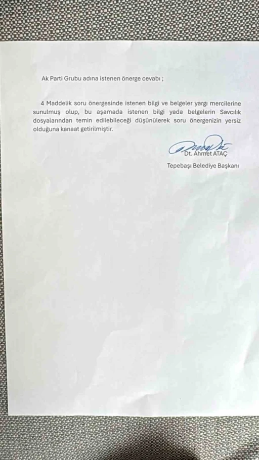 Tepebaşı Belediyesi, AK Parti Grubu&rsquo;nun 4 maddelik yazılı soru &ouml;nergesini cevapsız bıraktı
