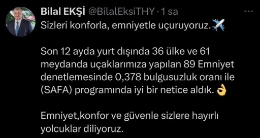 THY 1 yılda 36 ülkede yapılan denetimlerde 0,378 bulgusuzluk oranı elde etti
