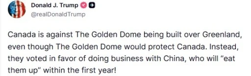 Trump&rsquo;tan Kanada&rsquo;ya Gr&ouml;nland tepkisi: "Altın Kubbe&rsquo;ye karşı &ccedil;ıkarken, &Ccedil;in ile iş yapmayı tercih ettiler"
