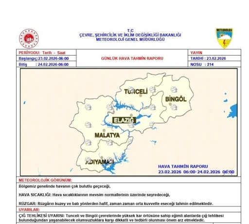 Tunceli i&ccedil;in &ccedil;ığ uyarısı
