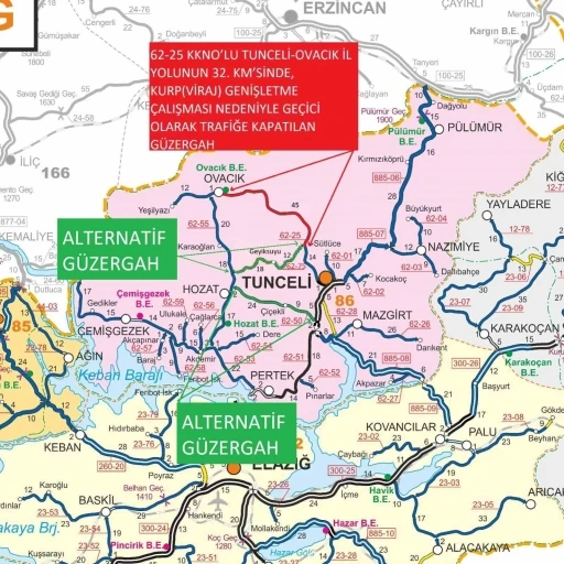 Tunceli-Ovacık yolunda &ccedil;alışma: Yol trafiğe kapatılacak
