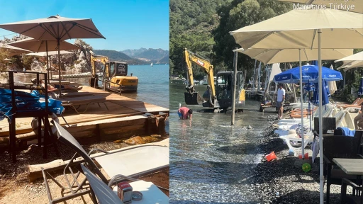 Turistlerin arasında iş makineleri tepki &ccedil;ekti