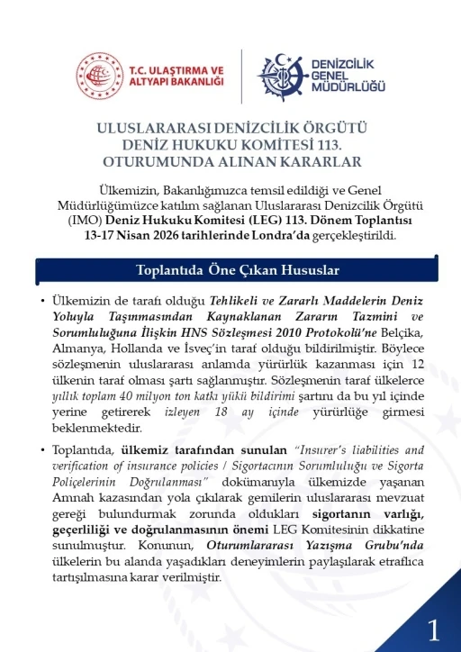Uluslararası Denizcilik &Ouml;rg&uuml;t&uuml; Deniz Hukuku Komitesi&rsquo;nin 113. D&ouml;nem Toplantısı Londra&rsquo;da yapıldı
