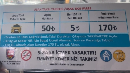 Uşak’ta taksi indi-bindi ücreti 170 TL oldu
